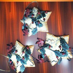 Set of 3 Rustic Cardinal Star Christmas Ornaments – Country Folk  - Cardinals